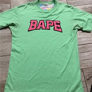 Bape Mint Green Tee with Bold embroidered Pink Lettering